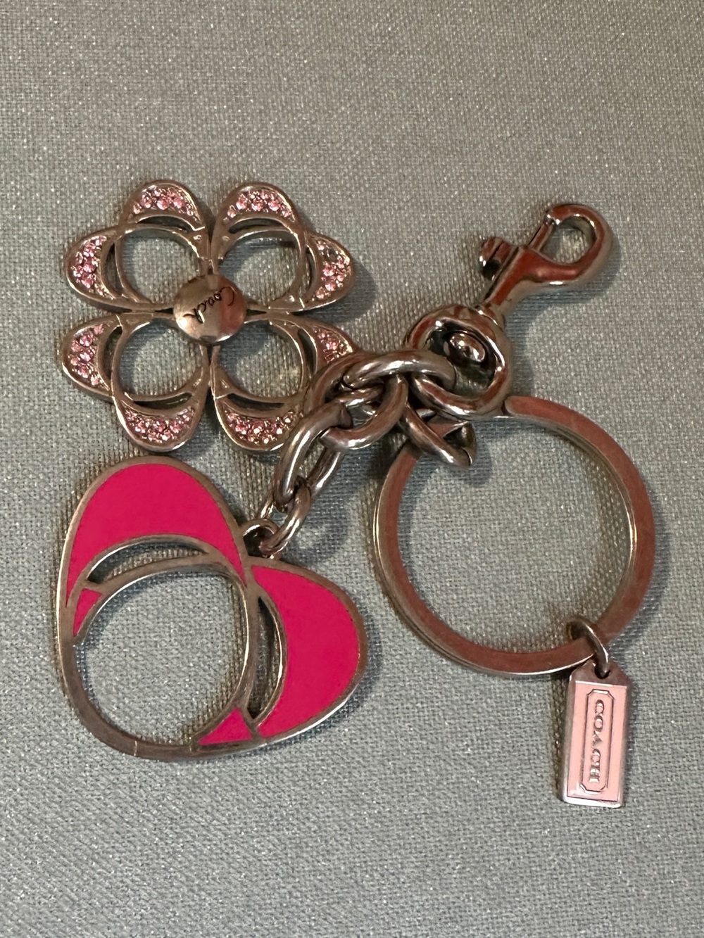 Coach Bag Cluster Charm Key Chain (Missing one charm) pink silver tone